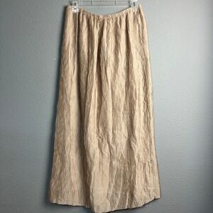 Rafael XL Crinkle Pleated Maxi Skirt Tan Neutral Elastic Waist Casual Monochrome